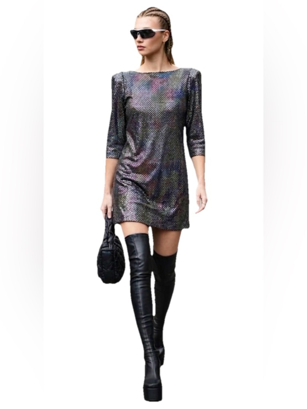 Free People  Black Metallic Iridescent Mini Dress Size XS Vamp Fairy Goth Whimsy